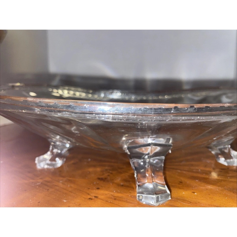 Antique EAPG  Clear Glass Celery Dish With Greek Key Design And 4 Feet - Picture 5 of 7